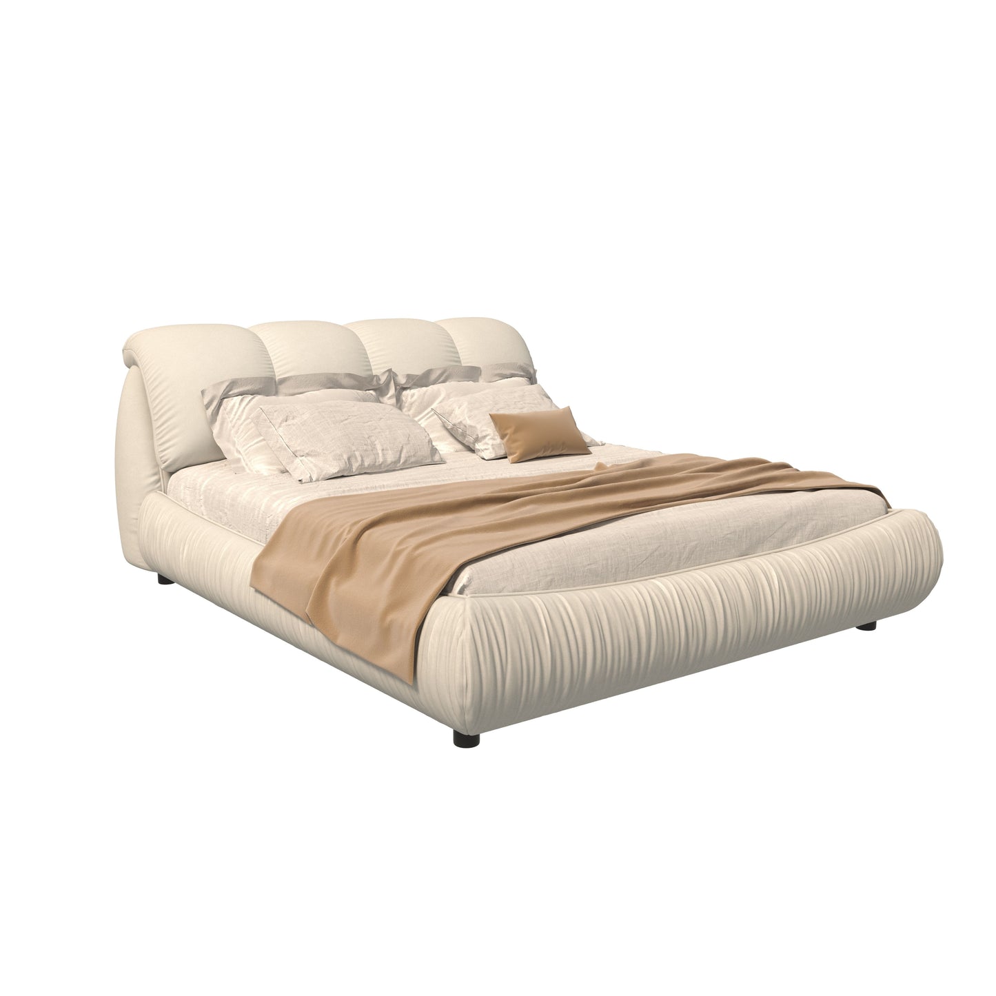 Queen Size Luxury Upholstered Platform Bed With Oversized Padded Backrest And Solid Wood Frame, Suitable For Multiple Heights Of Mattresses - Beige
