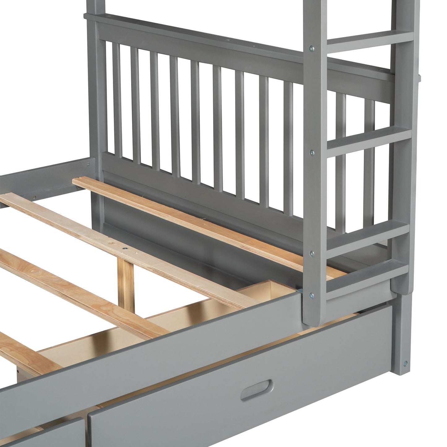 Full Over Full Bunk Bed With Ladders And 2 Storage Drawers - Gray