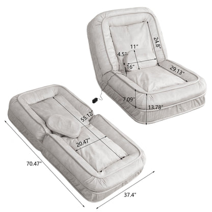 Upholstered Human Dog Bed And Pets Bean Bag Floor Sofa With Massage Pillow, 5 Adjustable Positions & 2 Soft Pillows, Velvet With Foam And Iron Plastic Frame - Beige