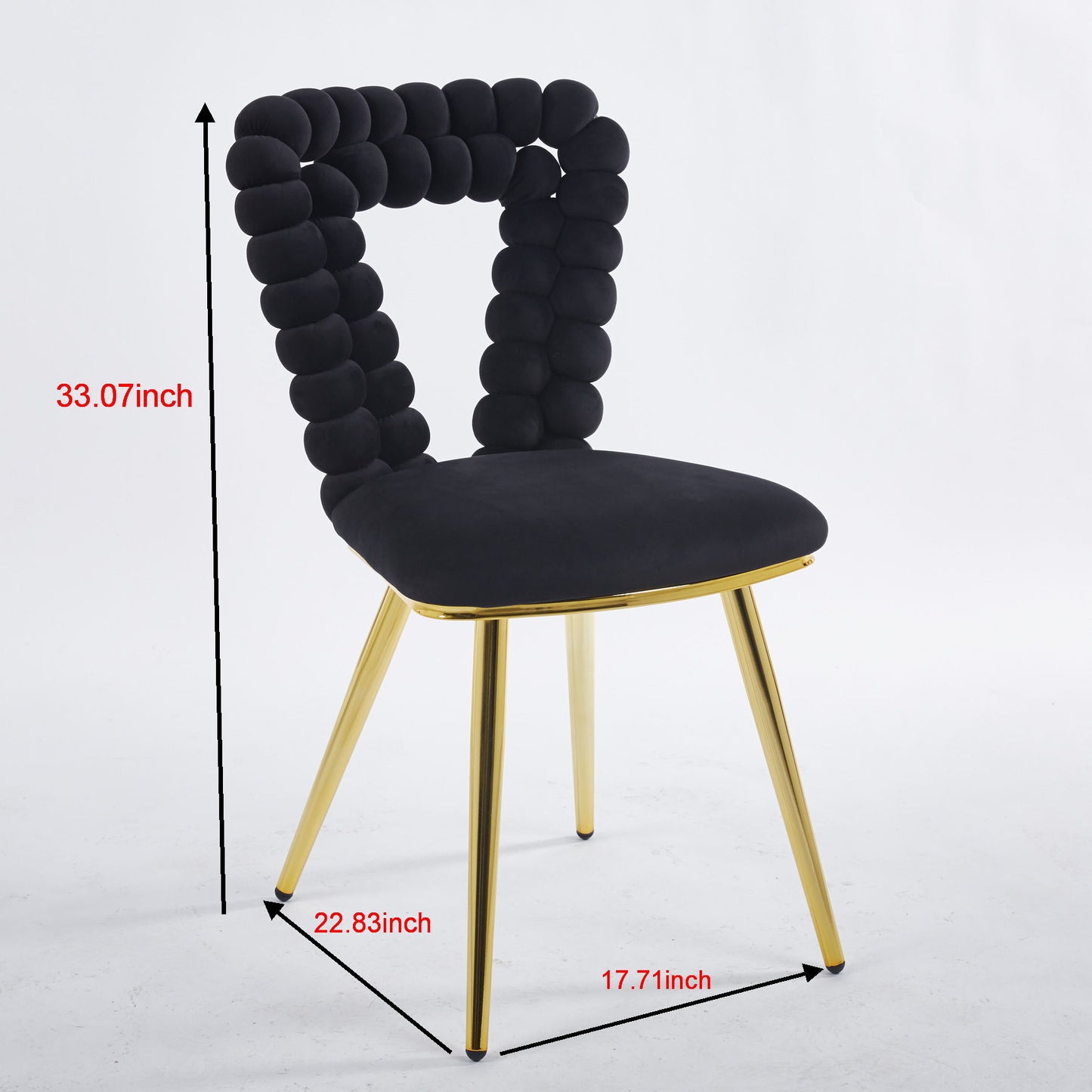 Modern Chair With Golden Iron Tube Legs - Black Soft Cushions And Comfortable Backrest, Suitable For Dining Room, Living Room, Cafe, Hairball Back (Set of 2) - Black