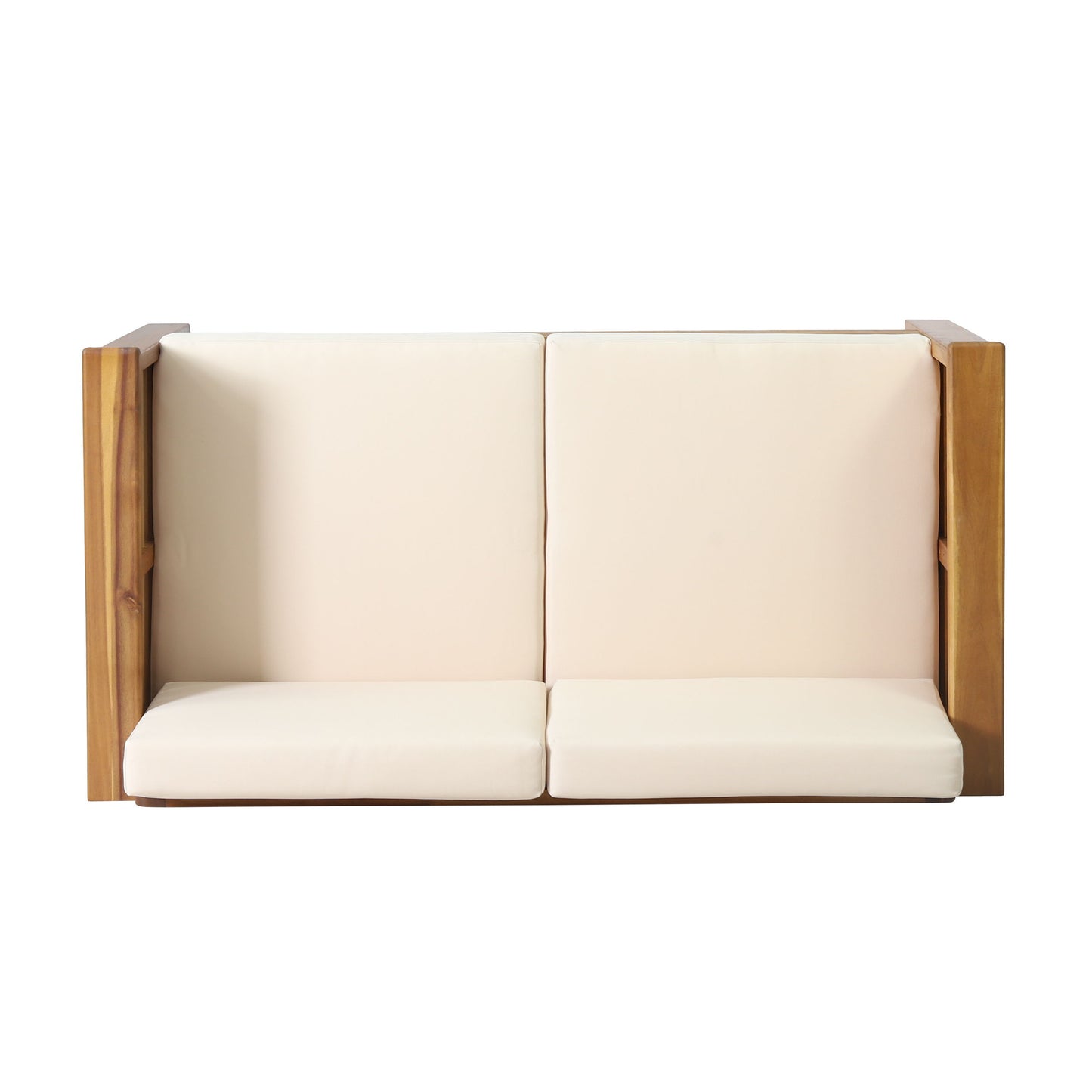 Acacia Wood Loveseat And Coffee Table Set With Cushions - Brown