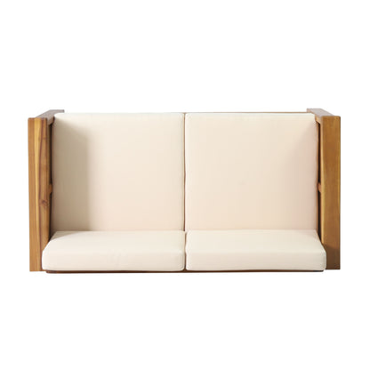 Acacia Wood Loveseat And Coffee Table Set With Cushions - Brown