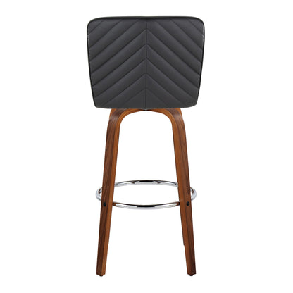 Henry - Contemporary Fixed Height Barstool With Swivel With Round Footrest (Set of 2) - Walnut / Black