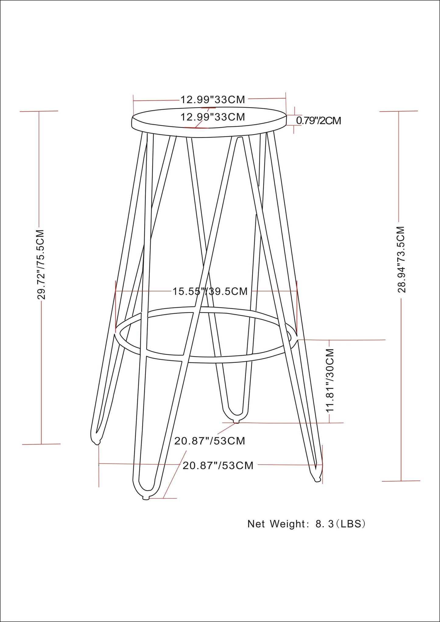 Simeon - Metal Bar Stool With Wood Seat - Natural / Black
