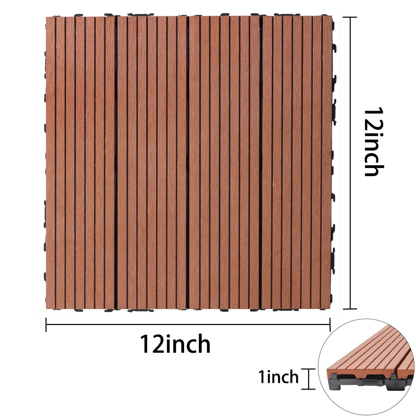 Wood Plastic Composite Deck Tiles (Set of 20), Sustainable Composite Decking Resist Rust, Water, Weather, Easy To Diy & Maintain, Ideal For Patios, Balconies, Rooftops - Mahogany