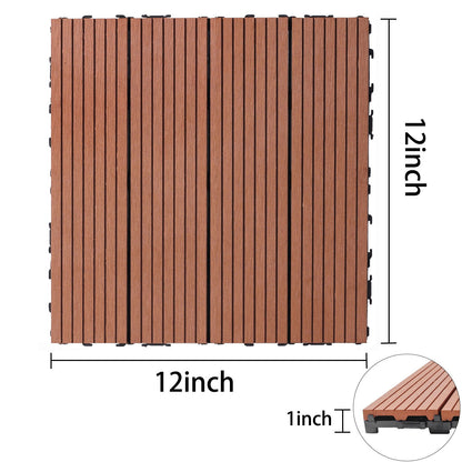 Wood Plastic Composite Deck Tiles (Set of 20), Sustainable Composite Decking Resist Rust, Water, Weather, Easy To Diy & Maintain, Ideal For Patios, Balconies, Rooftops - Mahogany