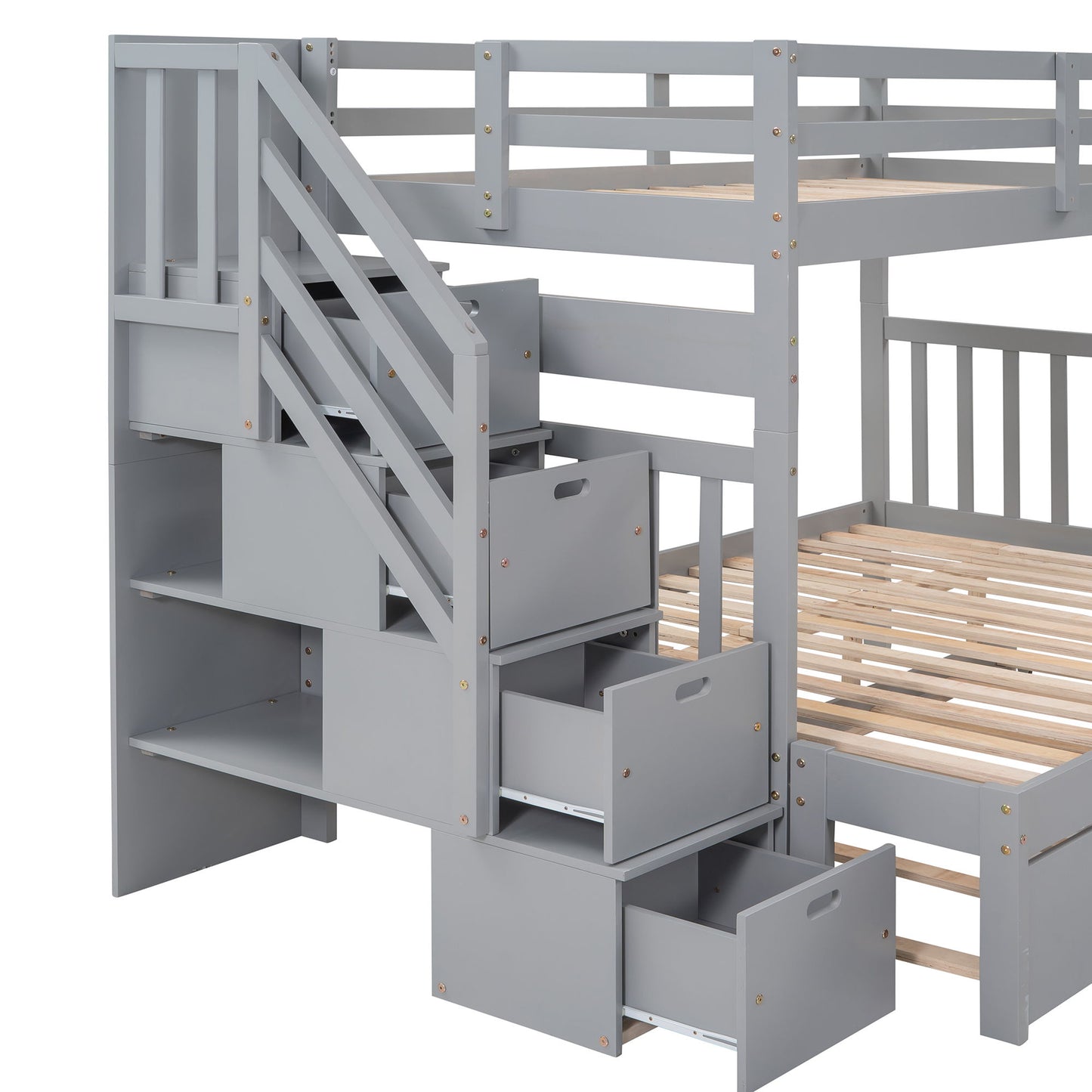 Twin Over Twin / Full Bunk Bed With Twin Size Trundle - Gray
