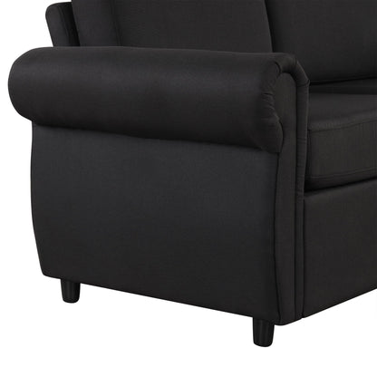 Pull Out Sofa Bed Loveseat Sleeper With Twin Size Memory Mattress With Two USB Ports For Living Room Spaces - Black
