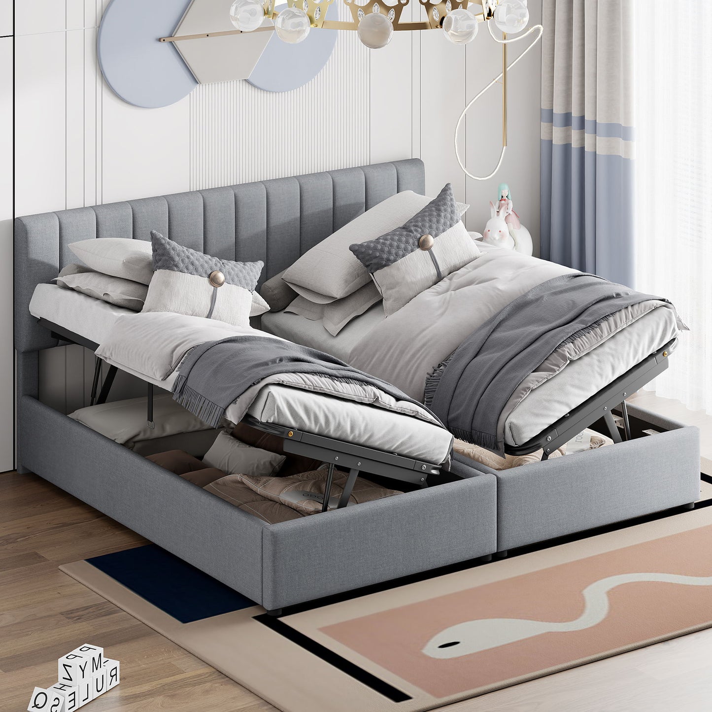 King Size Upholstered Platform Bed With A Hydraulic Storage System - Gray