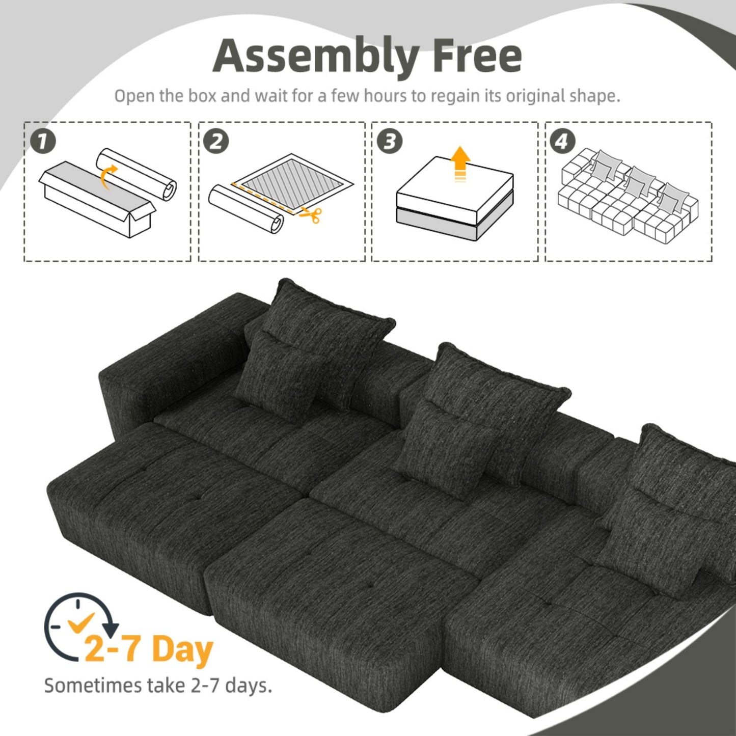 Modern Oversized Modular Sectional Sofa, Sparkling Chenille Fabric Soft Cushion Sofa With 6 Pillows, 6 Pieces Diy Combination Tufted Sofa, No Assembly Required - Black