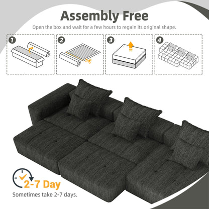 Modern Oversized Modular Sectional Sofa, Sparkling Chenille Fabric Soft Cushion Sofa With 6 Pillows, 6 Pieces Diy Combination Tufted Sofa, No Assembly Required - Black