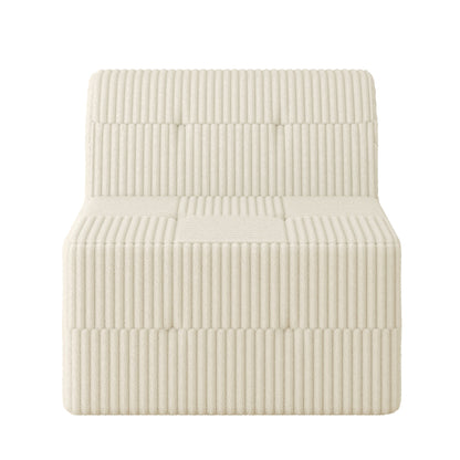 Modern Minimalist Sectional Sofa Sleeper Corduroy Couch Comfy Space Efficient Design - White