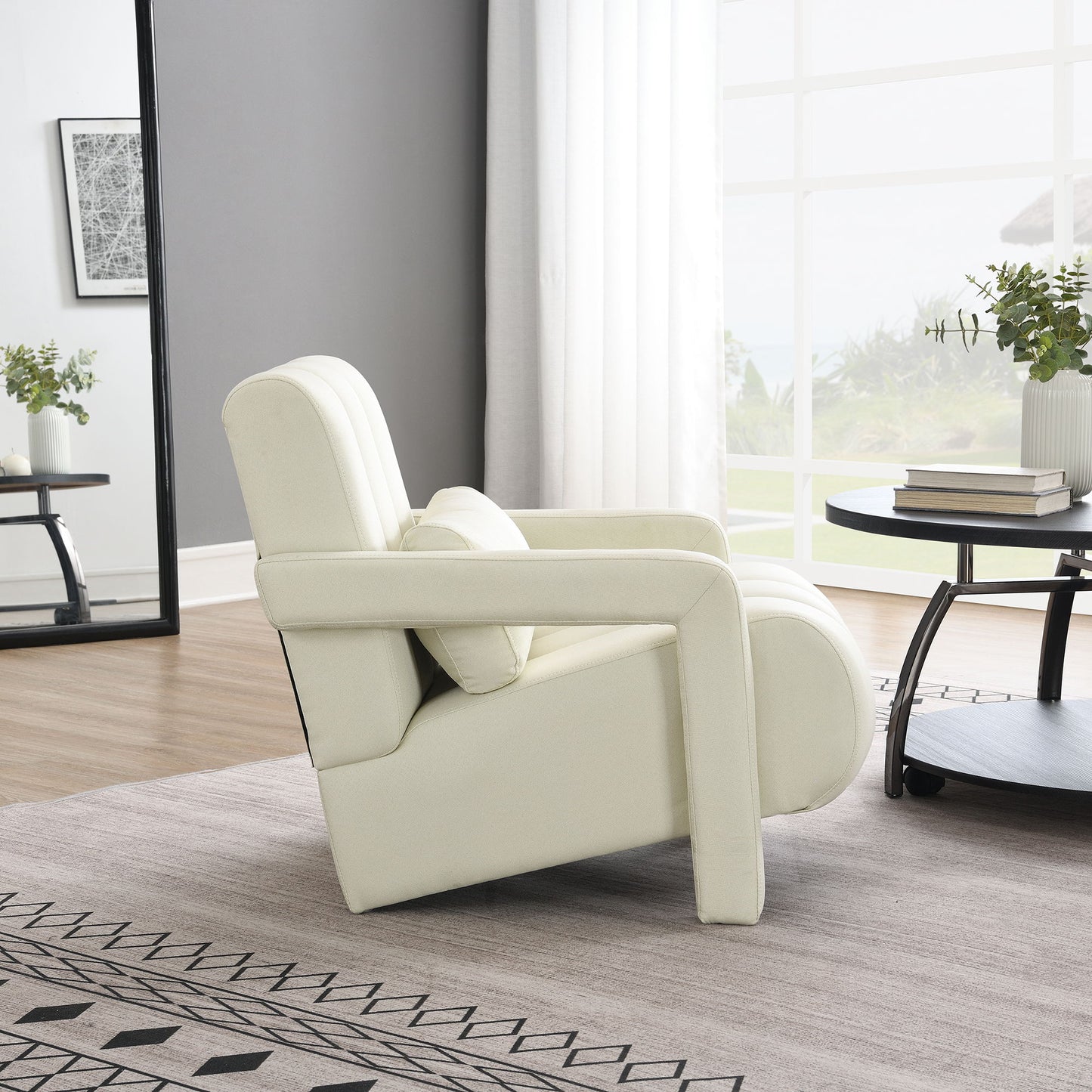 Modern Upholstered Accent Chair, Comfortable Linen Fabric With A Pillow For Living Room - Beige