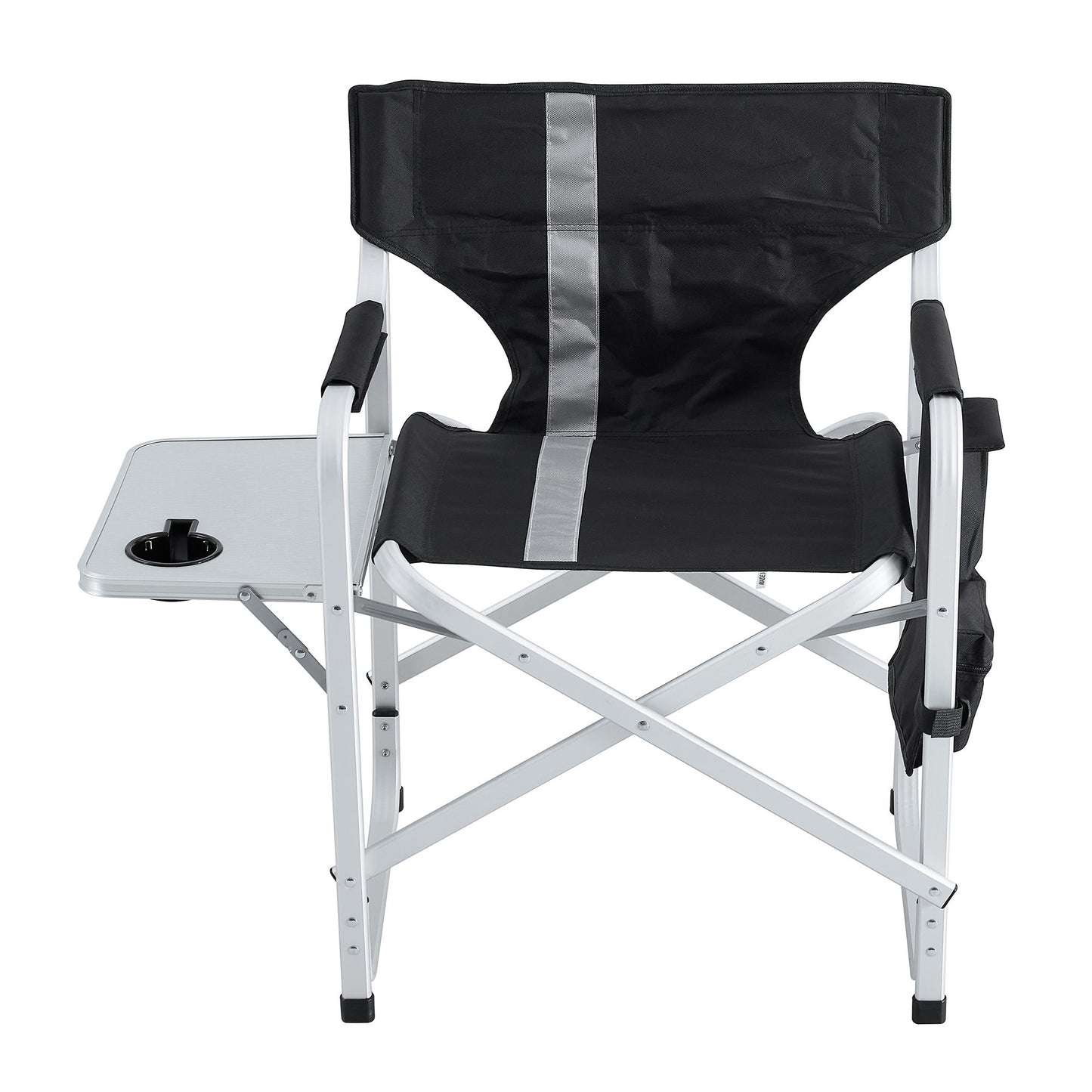 Padded Folding Outdoor Chair With Side Table And Storage Pockets, Lightweight Oversized Directors Chair For Indoor, Outdoor Camping, Picnics And Fishing - Black / Gray