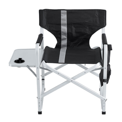 Padded Folding Outdoor Chair With Side Table And Storage Pockets, Lightweight Oversized Directors Chair For Indoor, Outdoor Camping, Picnics And Fishing - Black / Gray