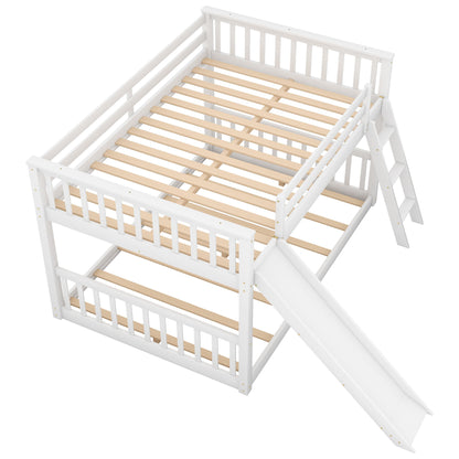 Full Over Full Bunk Bed With Convertible Slide And Ladder - White