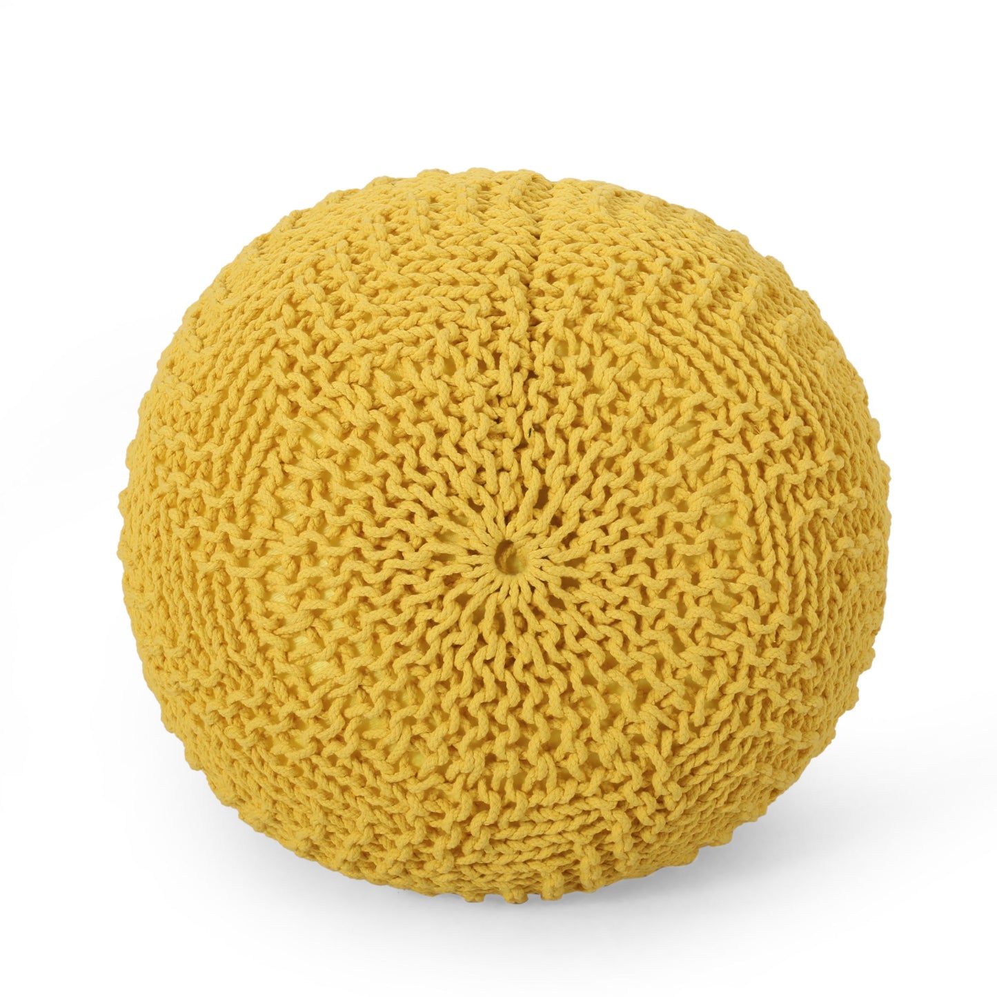 Bordeaux - Knitted Cotton Round Pouf, Versatile Ottoman Or Floor Cushion - Yellow