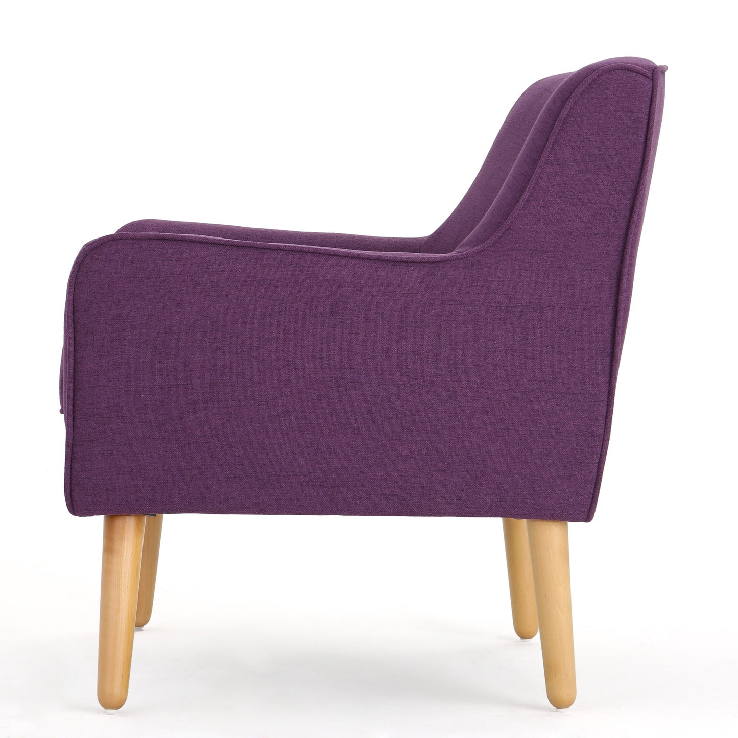 Modern Arm Chair With Tufted Back Fabric And Birch Wood Legs - Purple