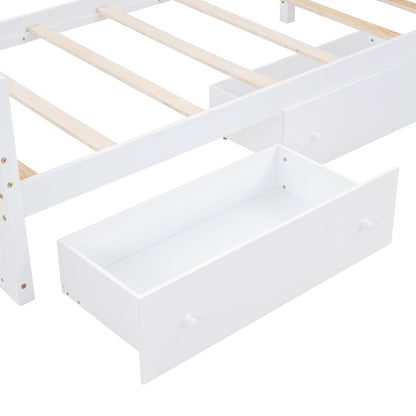 Twin Loft And Platform Bed With 7 Drawers And Full Guardrails, Modern L Shaped Space Savin - White