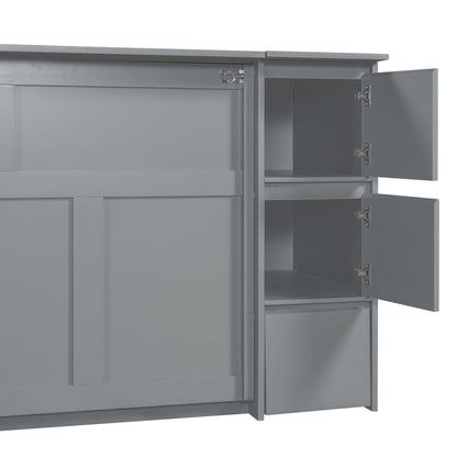 Full Size Murphy Bed With Drawers, Cabinets, And USB Ports - Gray