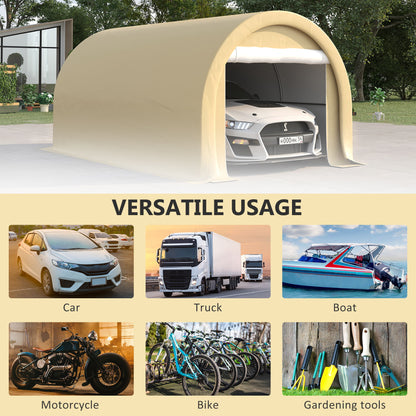 Outsunny - 10' x 16' Carport, Heavy Duty Portable Garage Storage Tent With Large Zippered Door, Anti-Uv Pe Canopy Cover For Car, Truck, Boat, Motorcycle, Bike, Garden Tools, Outdoor Work - Beige