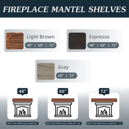 72" Rustic Wood Fireplace Mantel, Wall-Mounted & Floating Shelf For Home Decor - Espresso