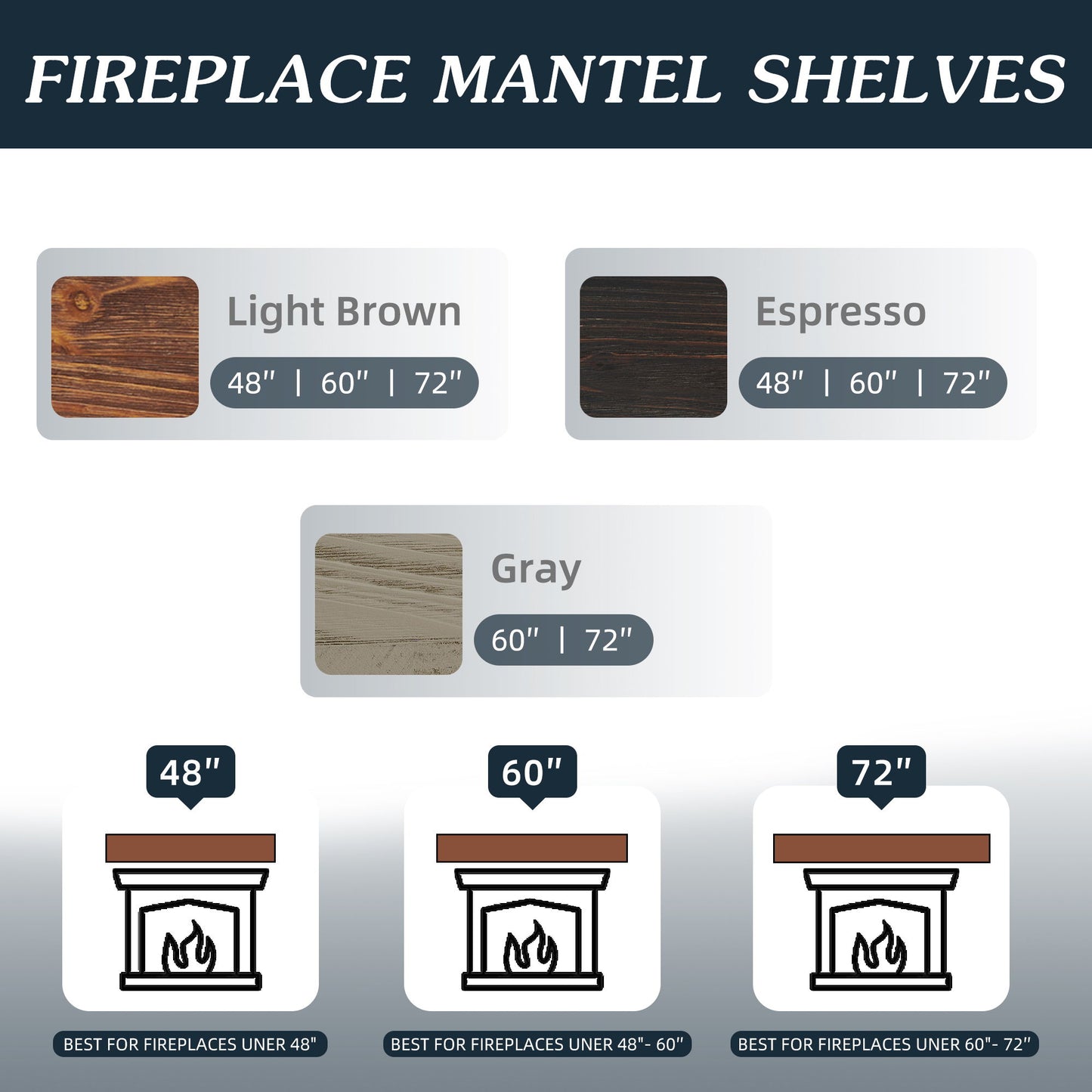 72" Rustic Wood Fireplace Mantel, Wall-Mounted & Floating Shelf For Home Decor - Gray