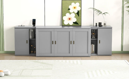 Queen Size Murphy Bed With Shelves, Cabinets And USB Ports - Gray