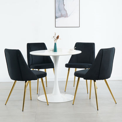 Modern Simple Velvet Dining Chair Set With Gold Metal Legs (Set of 4) - Black