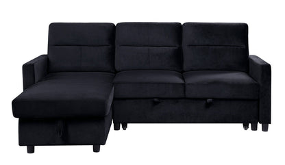 Ivy - Velvet Reversible Sleeper Sectional Sofa With Storage Chaise And Side Pocket - Black