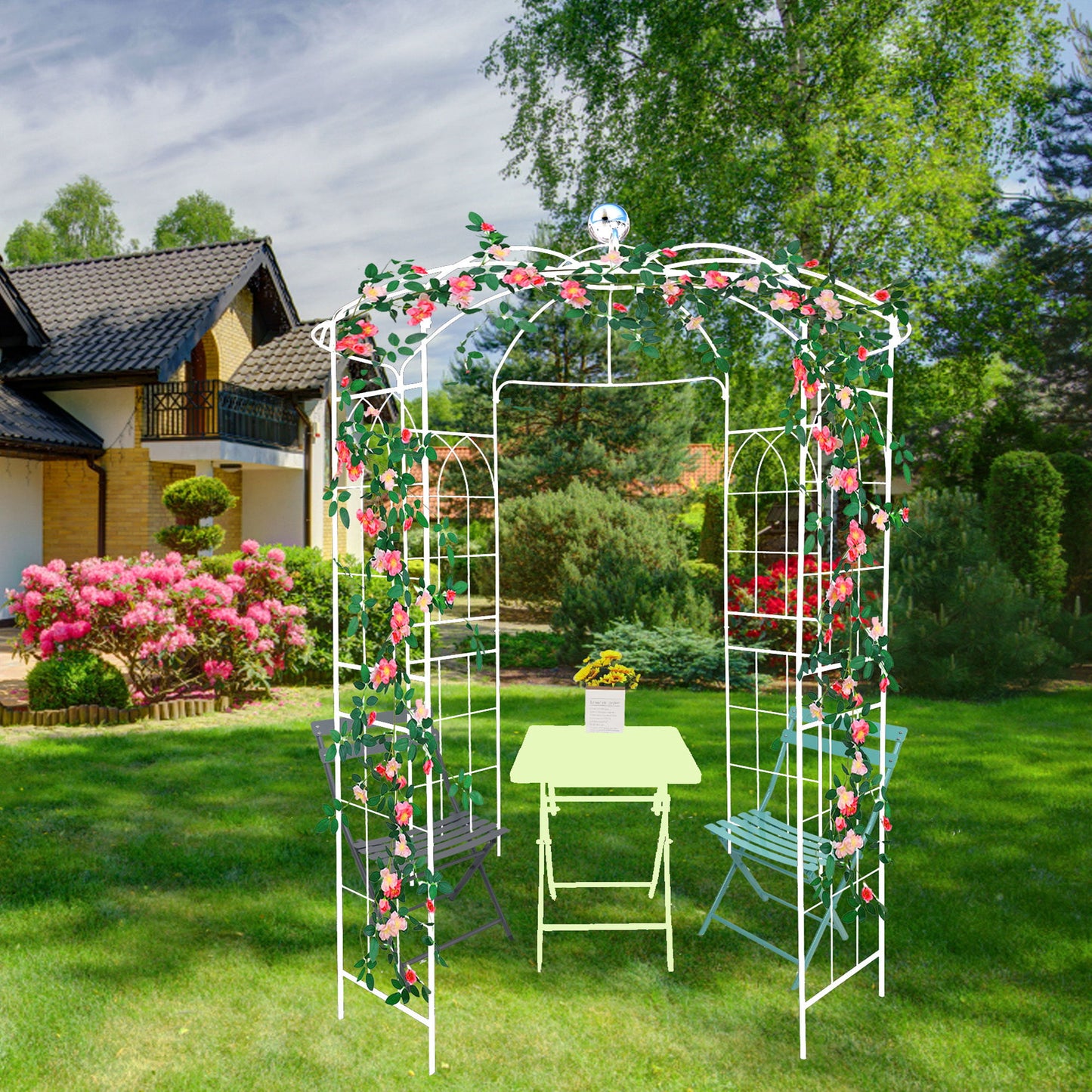 Metal Garden Arch Iron Garden Arbors Gazebo Dia High Birdcage Shape Pergola Pavilion For Wedding Ceremony - Cream White