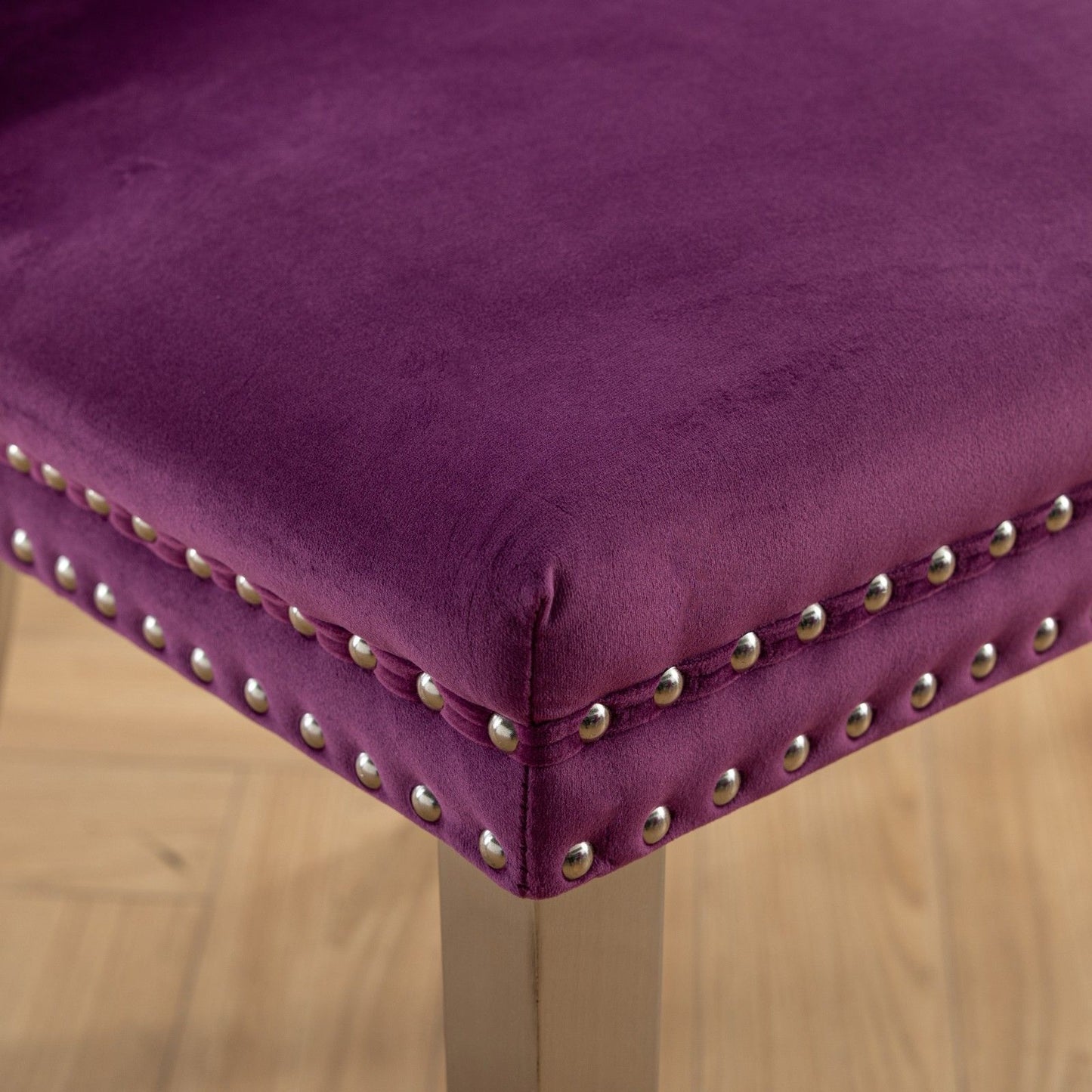 Nikki - Modern, High-End Tufted Solid Wood Contemporary Velvet Upholstered Dining Chair With Chrome Stainless Steel Plating Legs, Nailhead Trim (Set of 2) - Purple / Chrome