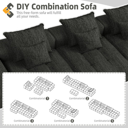 Modern Oversized Modular Sectional Sofa, Sparkling Fabric Soft Cushion Sofa With 6 Pillows, 6 Pieces Diy Combination Tufted Sofa, No Assembly Required - Black