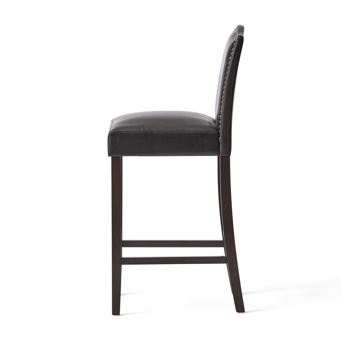 Bar Stools (Set of 2), Upholstered Barstools Armless, Rubber Wood Leg - Brown