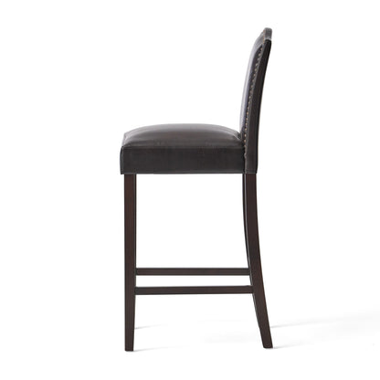 Bar Stools (Set of 2), Upholstered Barstools Armless, Rubber Wood Leg - Brown