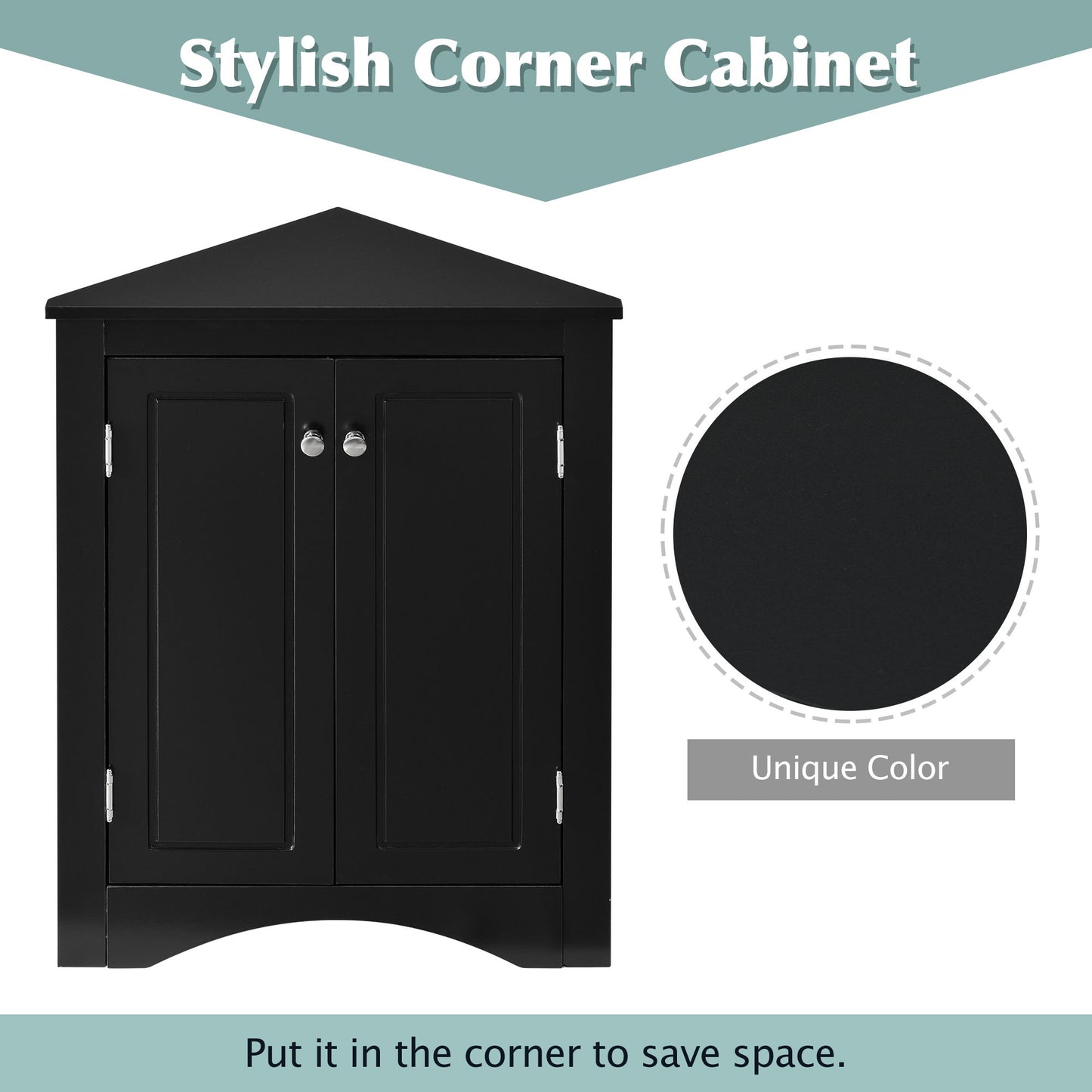 Triangle Bathroom Storage Cabinet With Adjustable Shelves, Freestanding Floor Cabinet For Home Kitchen - Black