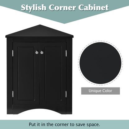 Triangle Bathroom Storage Cabinet With Adjustable Shelves, Freestanding Floor Cabinet For Home Kitchen - Black