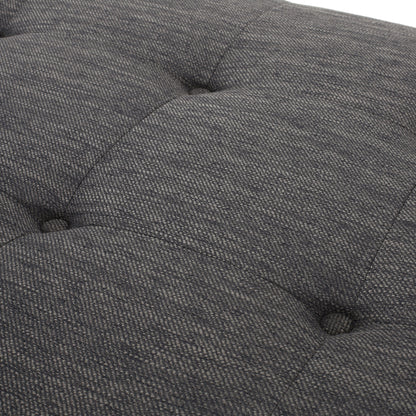 Contemporary Fabric Chaise Lounge With Button Tufted Waffle Stitching And Rolled Accent Pillows - Charcoal