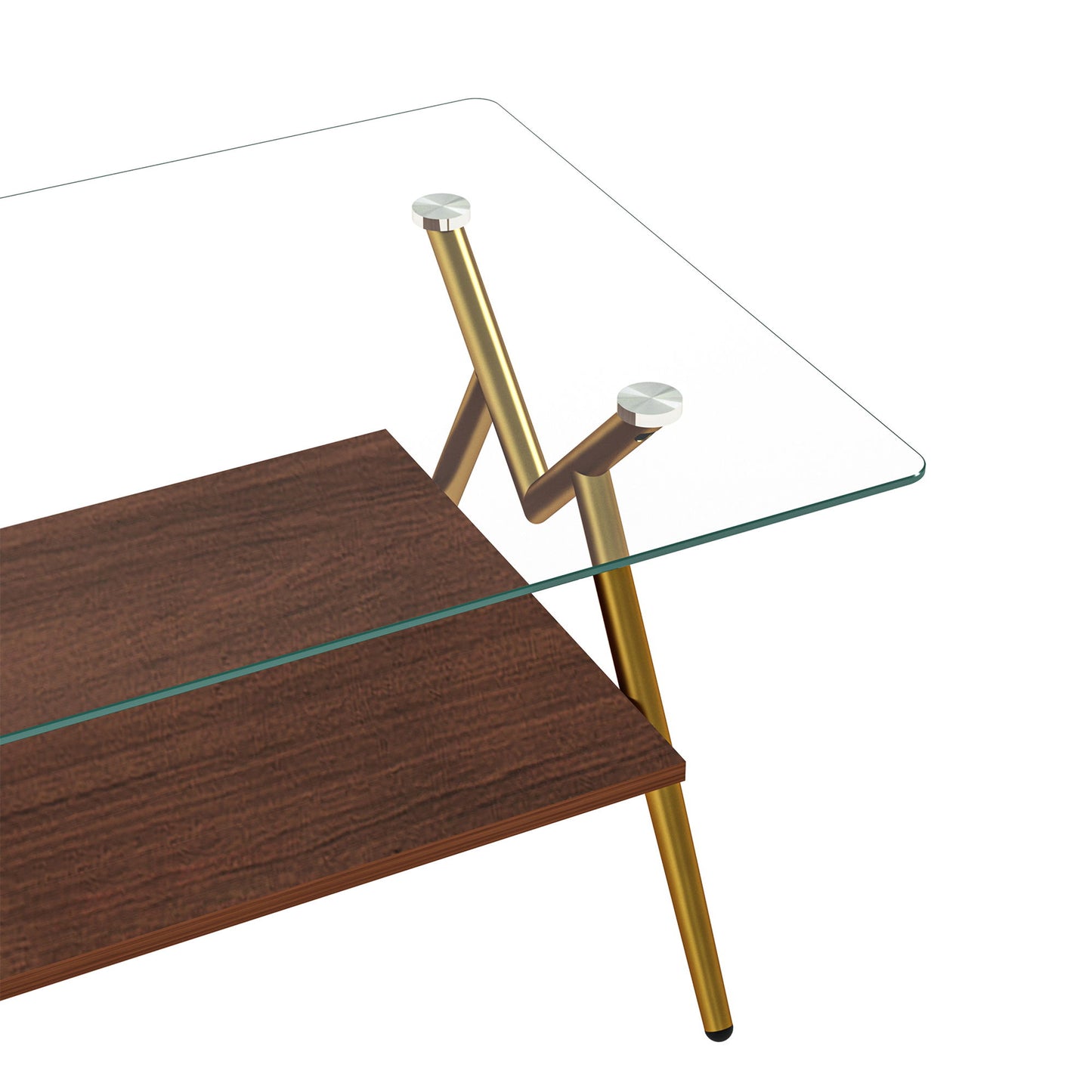 Rectangle Coffee Table With Tempered Glass Top And Golden Metal Legs, Modern Table For Living Room, Transparent Glass - Gold / Dark Brown