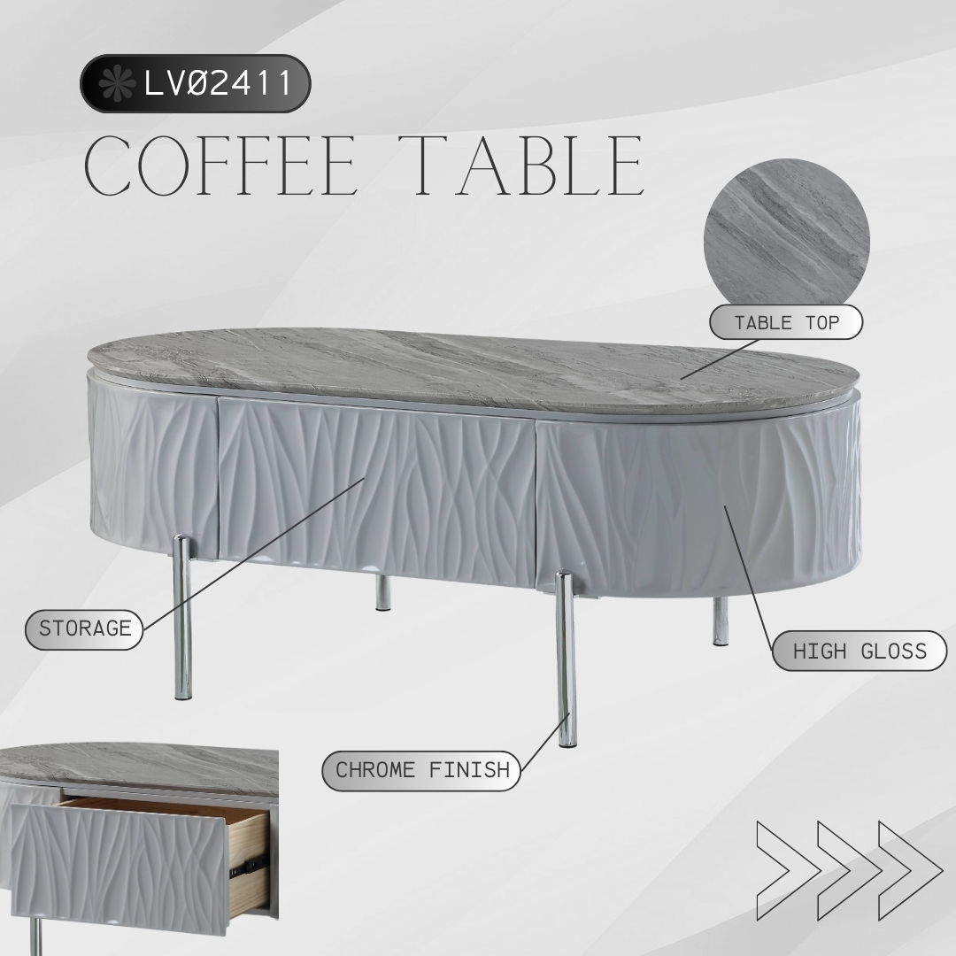 Yukino - High Gloss Coffee Table - Chrome / Gray