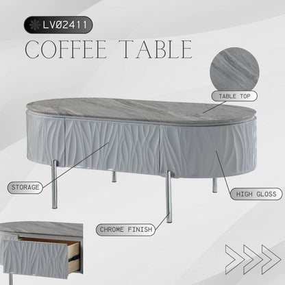 Yukino - High Gloss Coffee Table - Chrome / Gray