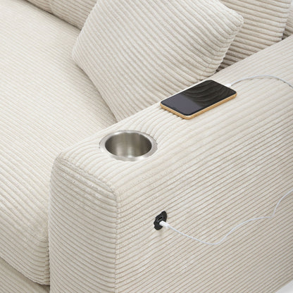 Oversized Sectional L Shaped Cloud Couch With USB Charging Port Cup Holder Deep And Wide Seat Sofa With Chaise Comfy - Beige