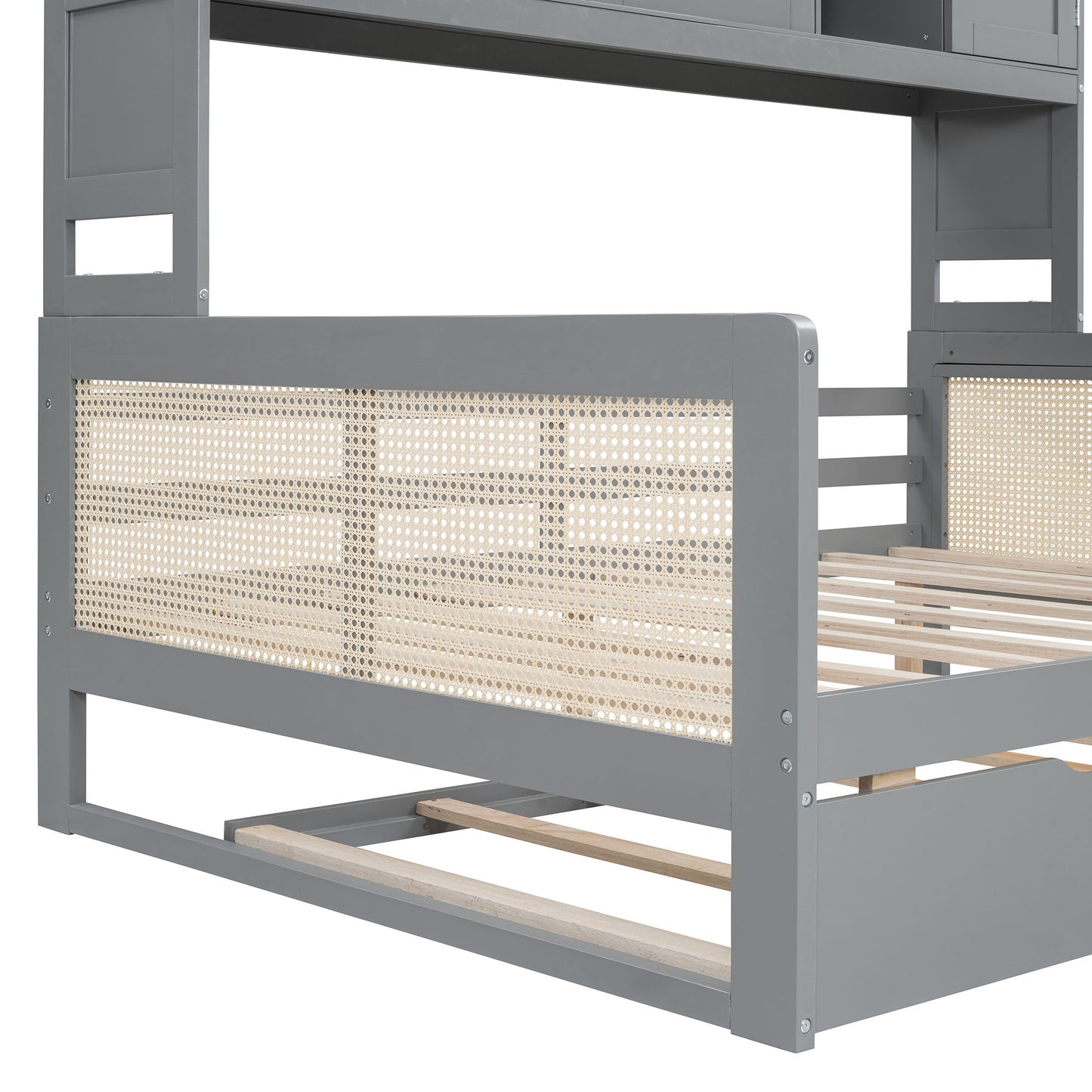 Full Size Wooden Daybed & Twin Size Trundle, And All In One Cabinet And Shelf - Gray