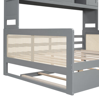 Full Size Wooden Daybed & Twin Size Trundle, And All In One Cabinet And Shelf - Gray