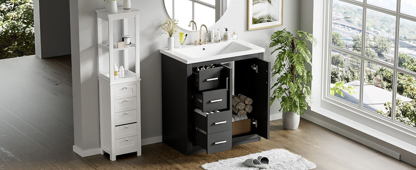 Bathroom Vanity With Ceramic Sink Combo, Frame Bathroom Storage Cabinet, Freestanding Vanity Set With 3 Drawers & Soft Closing Doors - Black