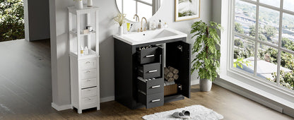 Bathroom Vanity With Ceramic Sink Combo, Frame Bathroom Storage Cabinet, Freestanding Vanity Set With 3 Drawers & Soft Closing Doors - Black