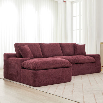 Cloud Sectional Sofa Upholstered Sofa Couch With Double-Layer Cushion And Side Pockets - Red
