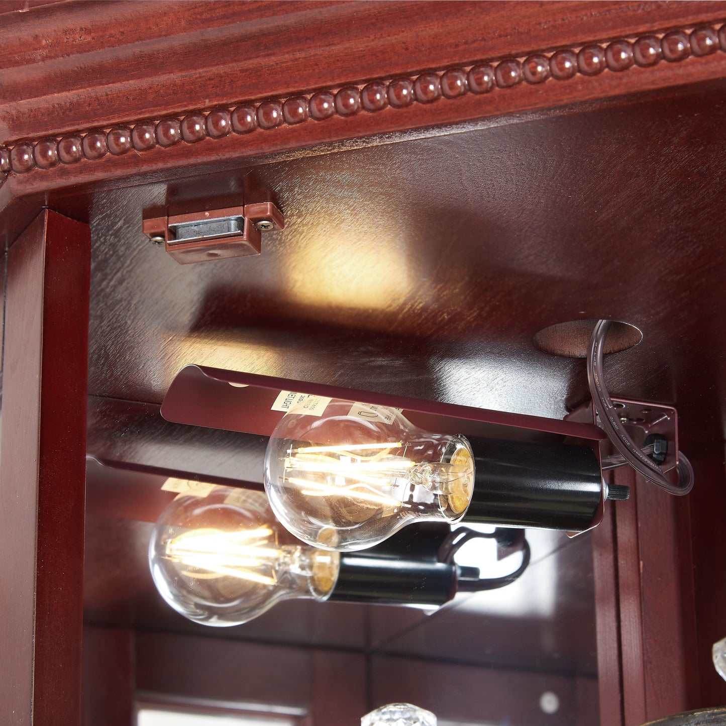 Corner Curio Cabinet With Lights, Adjustable Tempered Glass Shelves, Mirrored Back, Display Cabinet (E26 Light Bulb Not Included) - Cherry