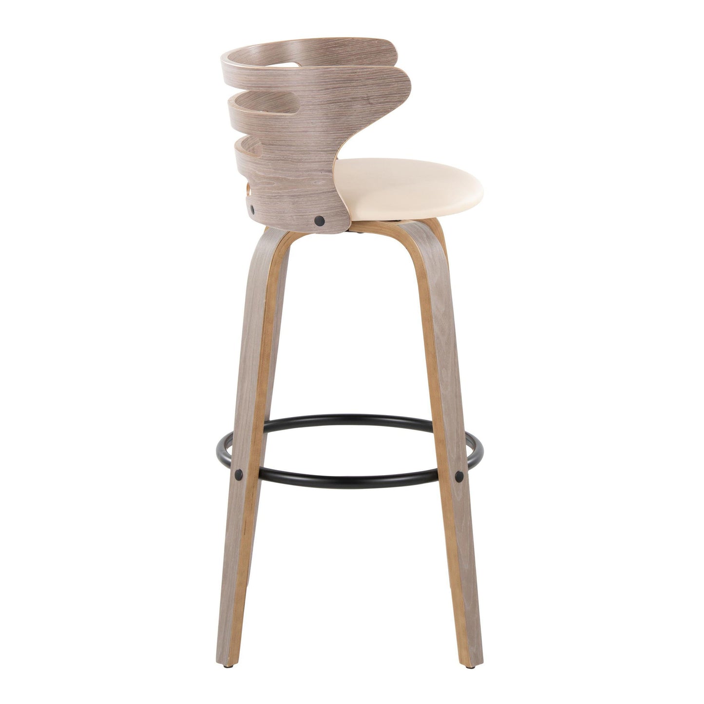 Cosini - Mid-Century Modern Fixed Height Barstool & Swivel And Round Footrest (Set of 2) - Light Gray / Cream