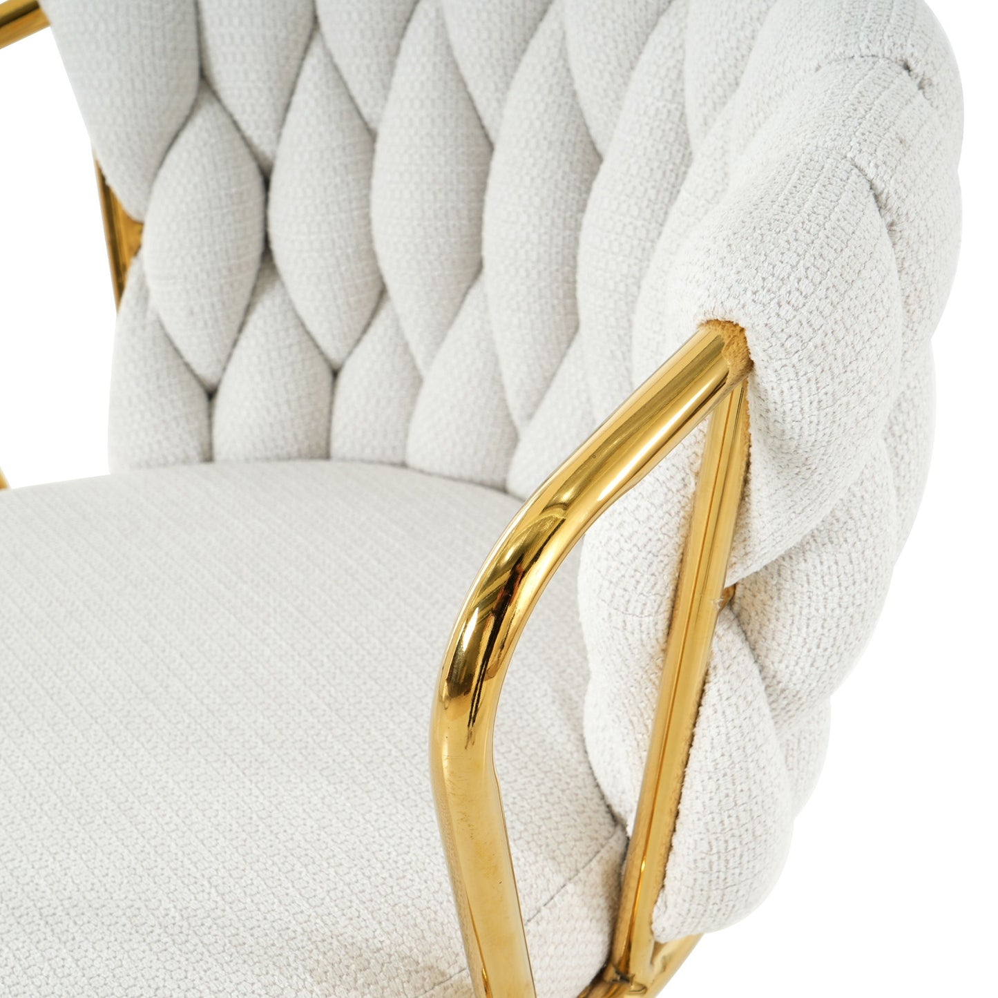 Modern Design High Stool With Gold Plated Legs Linen Bar Chair For Kitchen Dining And Cafe (Set of 2) - White
